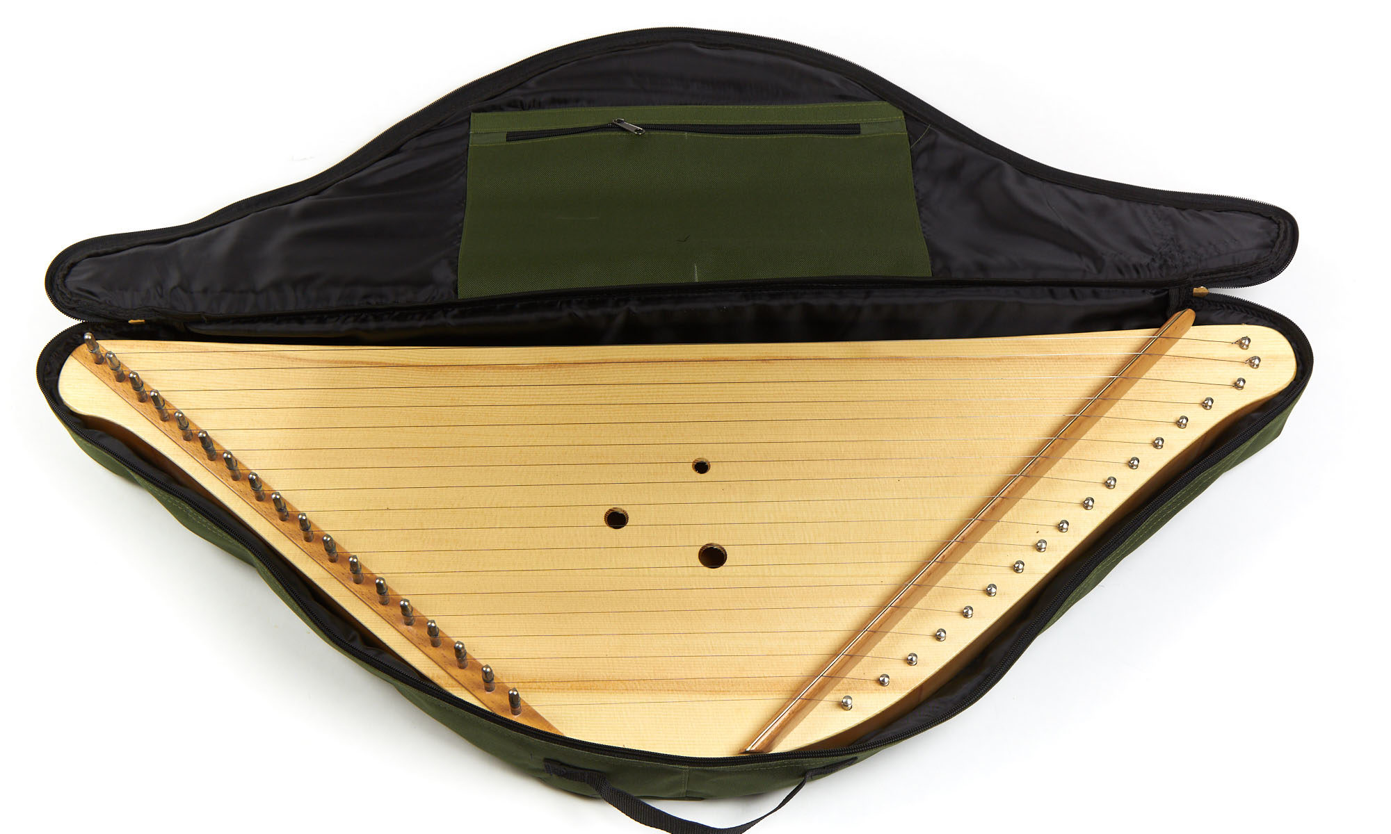 Soft case for helm-shaped psaltery (green)